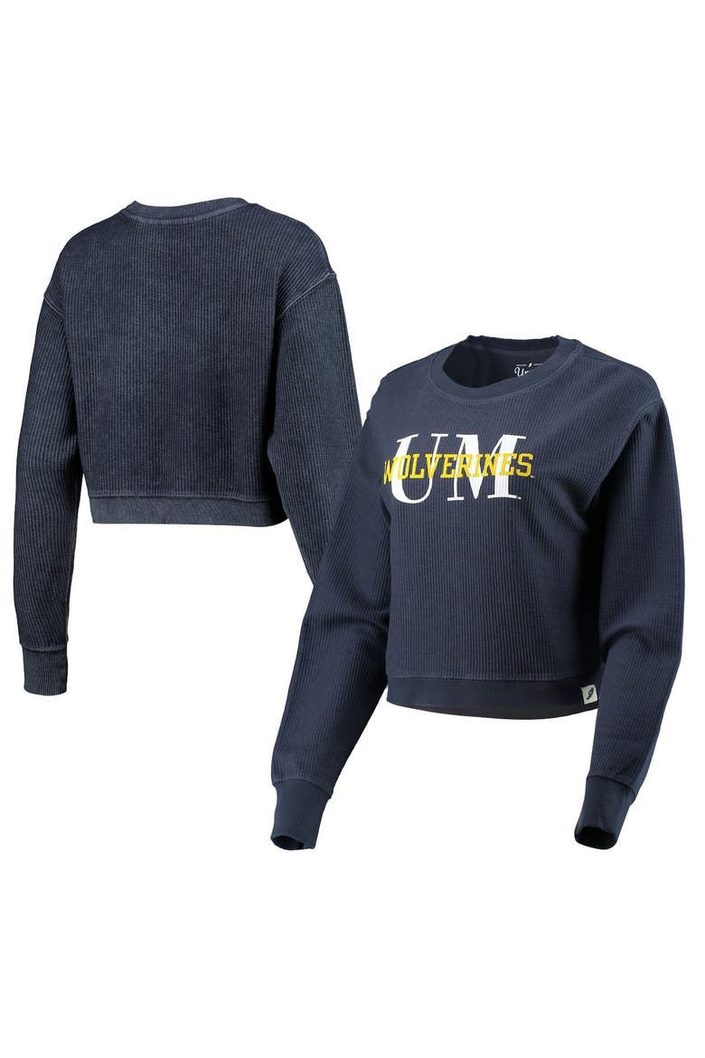 Women's League Collegiate Wear Navy Michigan Wolverines Classic Corded Timber Crop Pullover Sweatshirt, Main, color, Navy