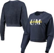 LEAGUE COLLEGIATE WEAR Women's League Collegiate Wear Navy Michigan Wolverines Classic Corded Timber Crop Pullover Sweatshirt