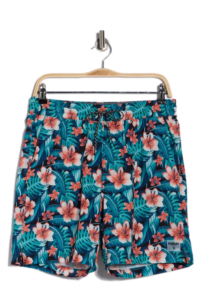 Cabana Floral Volley Swim Shorts, Alternate, color, BLACK