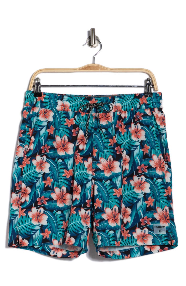Hurley Cabana Floral Volley Swim Shorts, Main, color, Black