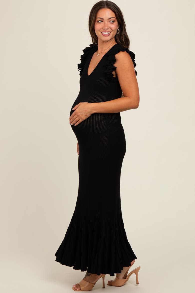 Ruffle Sleeve Mermaid Hem Midi Dress, Alternate, color, Black