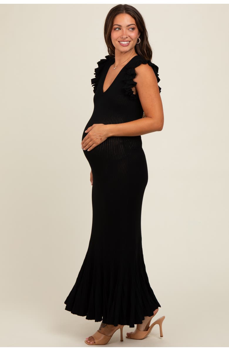 PinkBlush Ruffle Sleeve Mermaid Hem Midi Dress, Alternate, color, Black