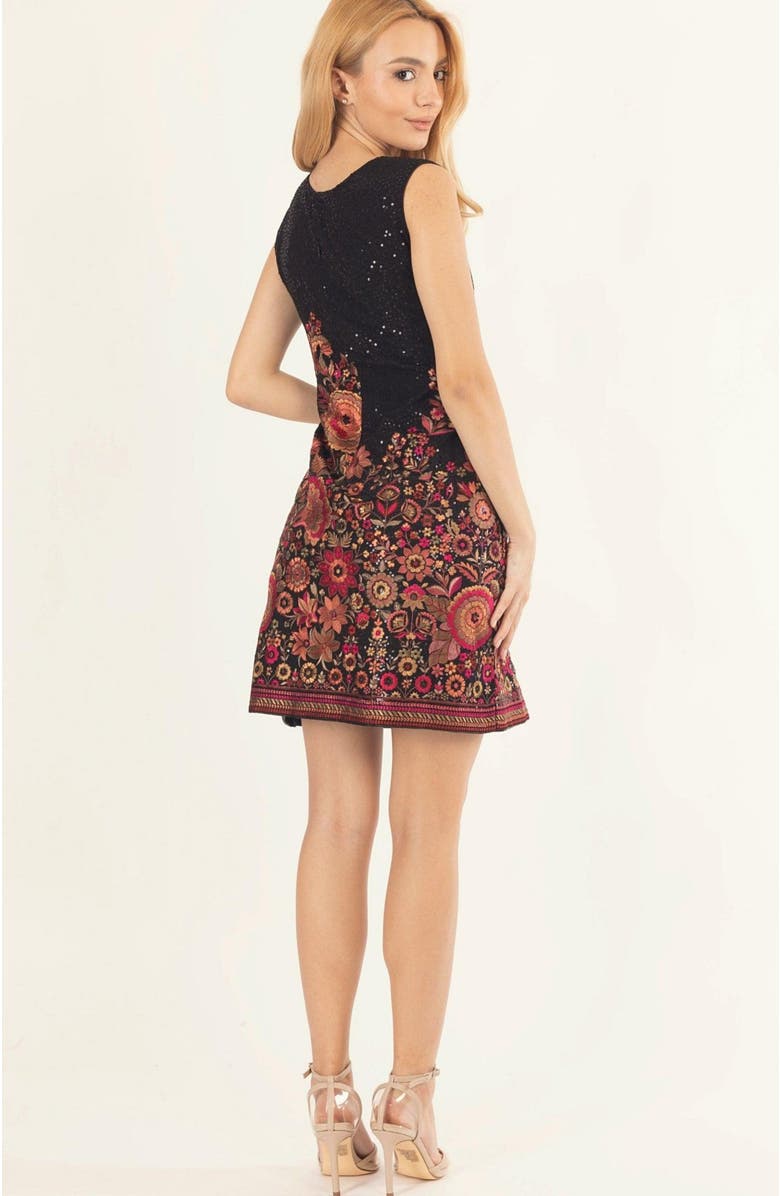 RAAS Ravina Sequins Embroidered Short Dress, Alternate, color, Black