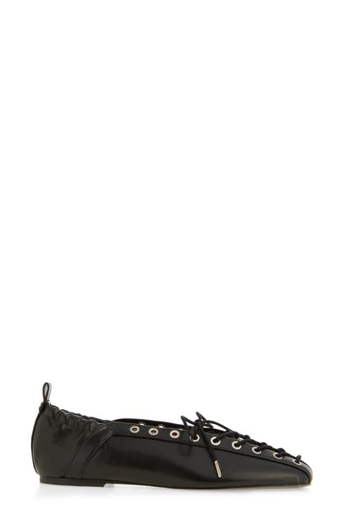 Ganni Black Lace-up Ballerinas With Metal Eyelets And Elasticized Ankle In Eco-leather Woman In Black