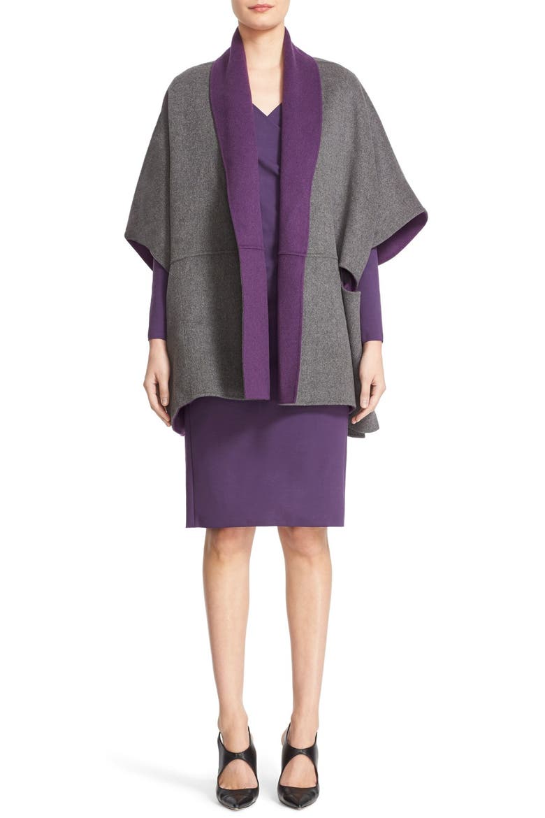 Reversible Wool & Cashmere Cape, Alternate, color, DARK CHARCOAL