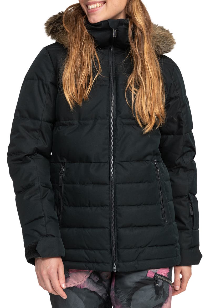 Quinn Durable Water Repellent Snow Jacket with Faux Fur Hood, Main, color, TRUE BLACK