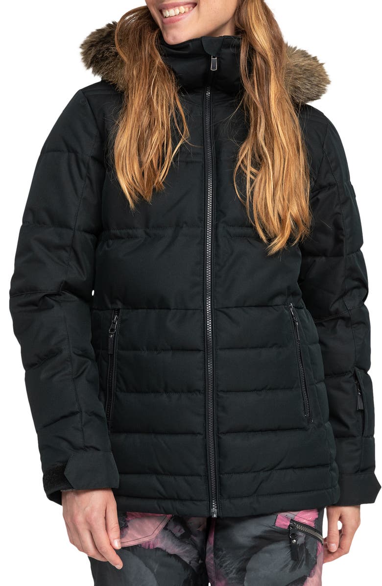 Roxy Quinn Durable Water Repellent Snow Jacket with Faux Fur Hood, Main, color, 