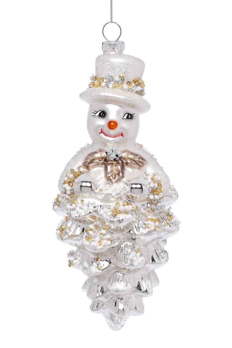 Shiny Snowman with Hat Ornament, Set of 6, Main, color, White
