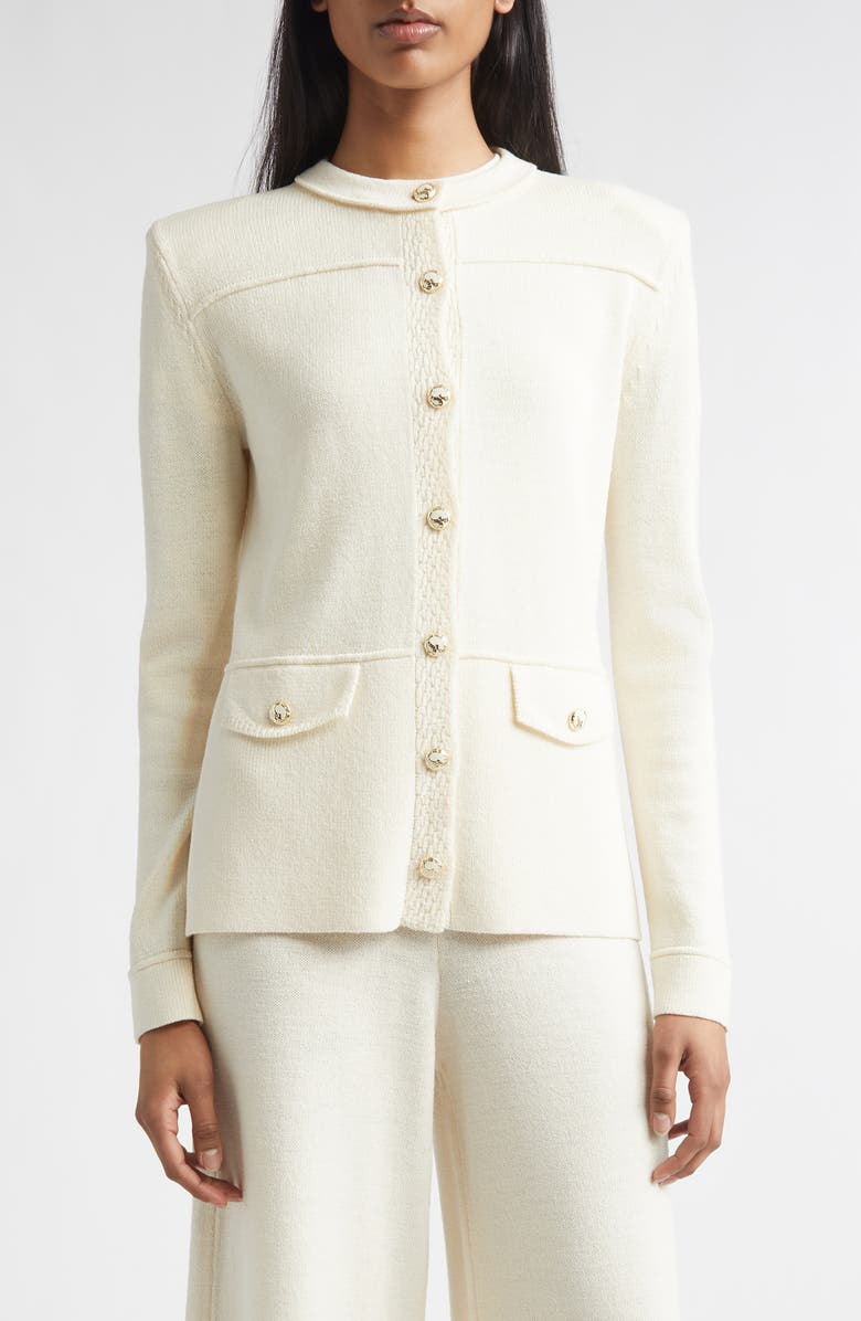 ST. JOHN Courtney Legacy Crepe Knit Jacket, Main, color, Ecru