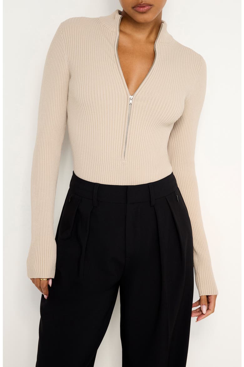 Virgo Long Sleeve Rib Thong Bodysuit, Main, color, SHORTBREAD005