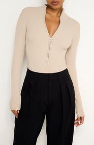 Good American Virgo Long Sleeve Rib Thong Bodysuit