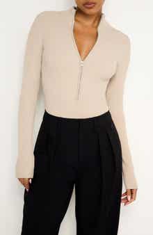 Virgo Long Sleeve Rib Thong Bodysuit