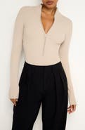 Good American Virgo Long Sleeve Rib Thong Bodysuit