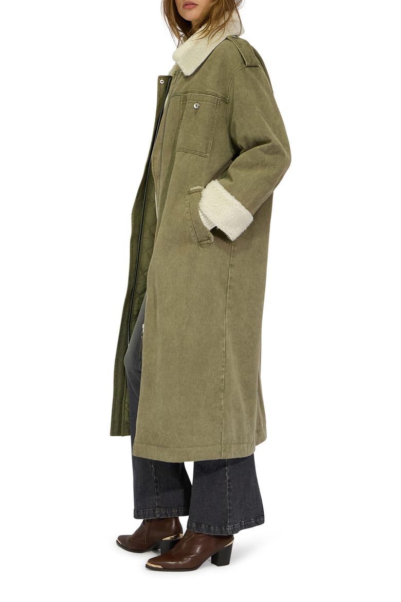 Chill Rider Denim Faux Shearling Coat, Alternate, color, OLIVE