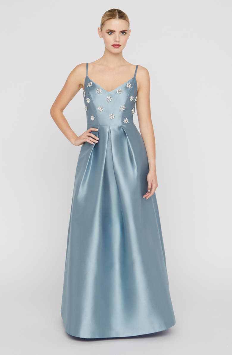 Kay Unger Eloise Embellished Mikado Gown, Alternate, color, Ice Blue