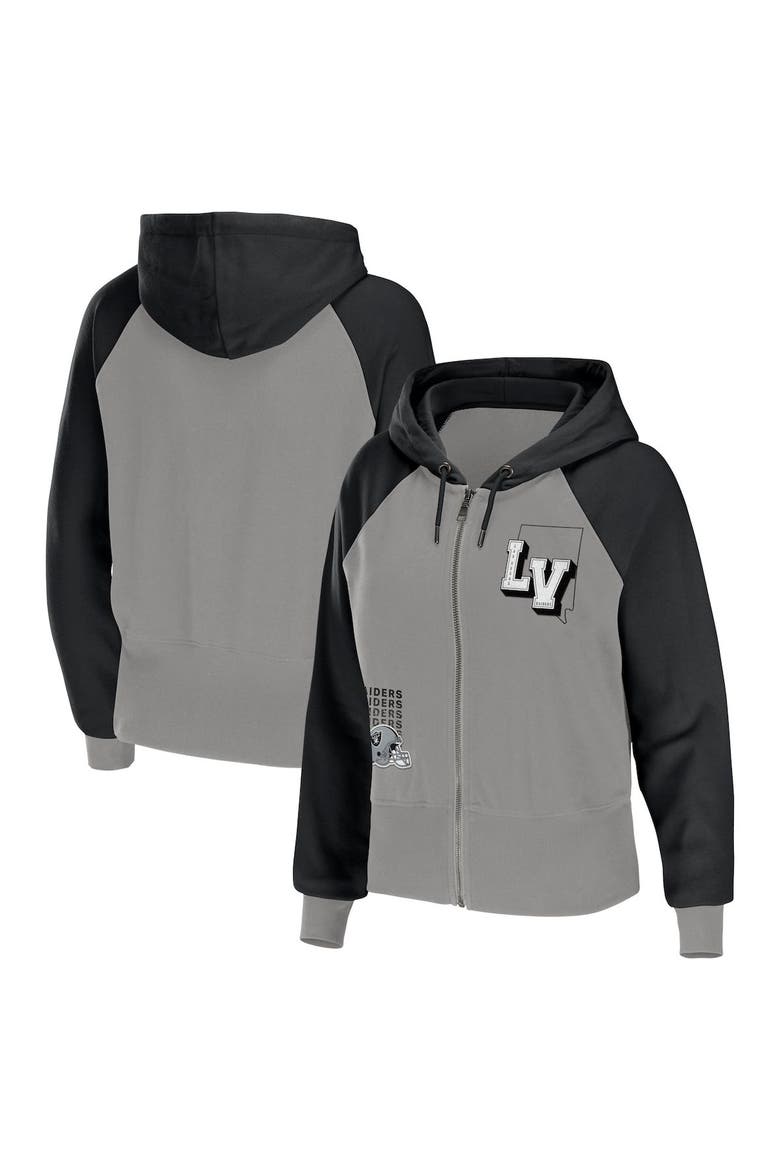 Women's WEAR by Erin Andrews Silver Las Vegas Raiders Colorblock Lightweight Full-Zip Hoodie, Main, color, Gray