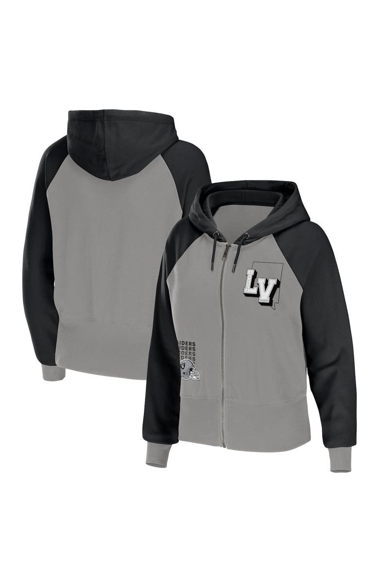WEAR by Erin Andrews Women's WEAR by Erin Andrews Silver Las Vegas Raiders Colorblock Lightweight Full-Zip Hoodie, Main, color, Gray