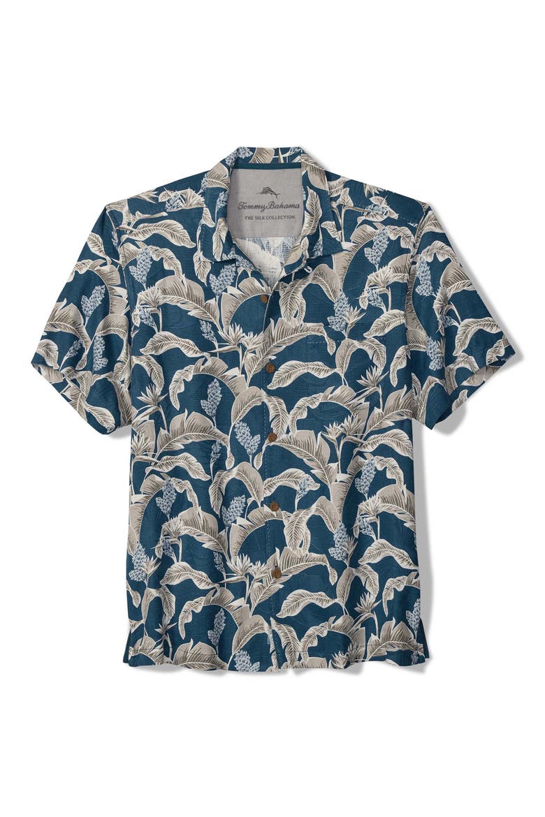 Midnight Palms Floral Silk Camp Shirt, Main, color, KINGFISH