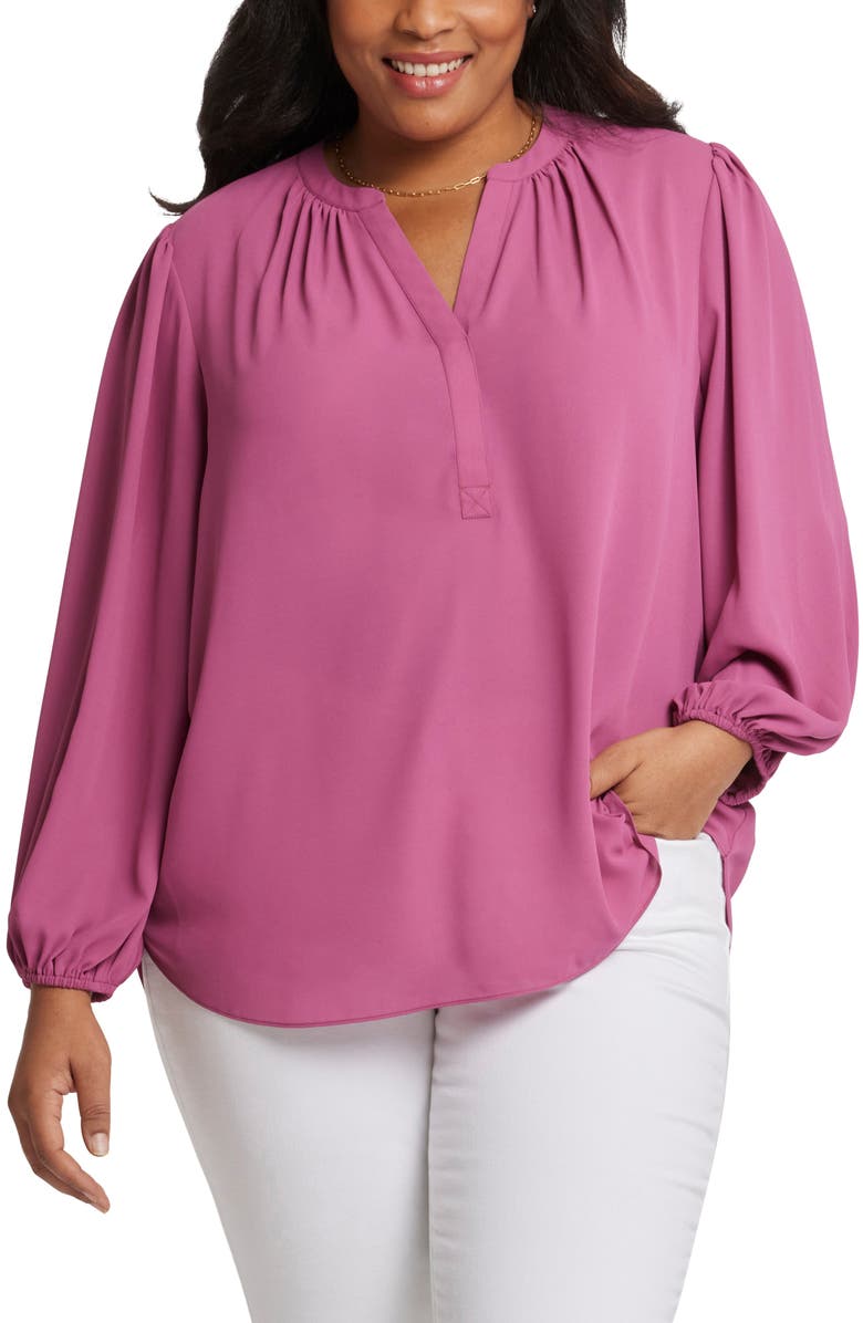 NYDJ Long Sleeve Split Neck Top, Main, color, Mauve Haze