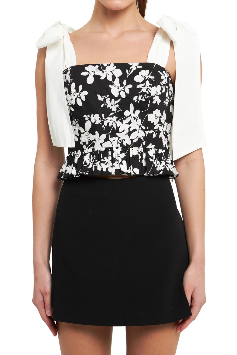 Bow Strap Peplum Tank, Alternate, color, BLACK/ WHITE