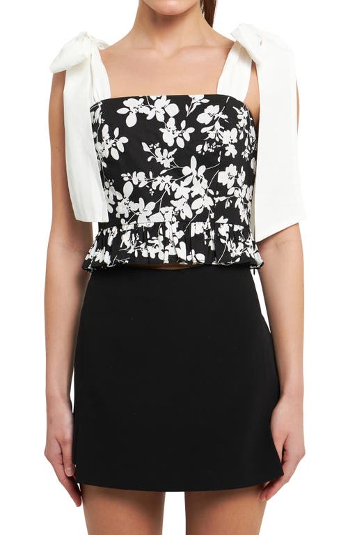 Shop Endless Rose Bow Strap Peplum Tank In Black/white
