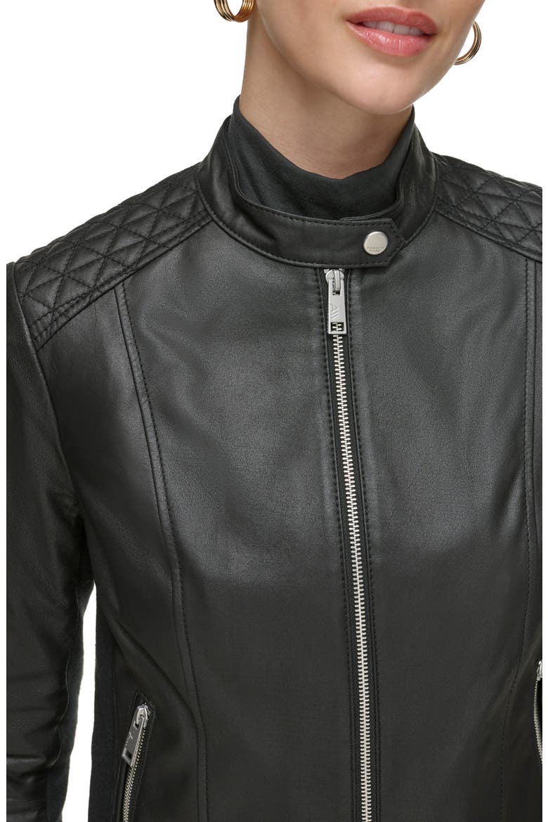 Leather Racer Jacket, Alternate, color, BLACK