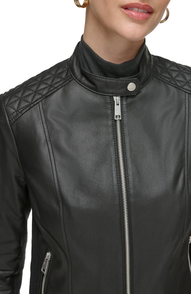 Andrew Marc Leather Racer Jacket, Alternate, color, Black