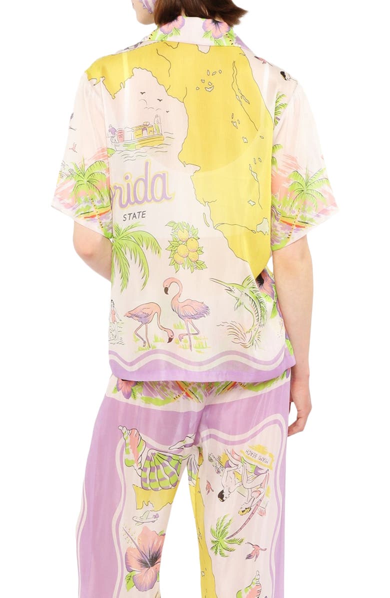 Anna Sui Florida Silk Voile Collared Pajama Top, Alternate, color, 