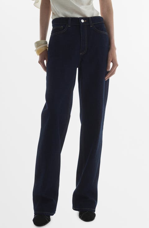 High Waist Straight Leg Jeans (Open Blue)