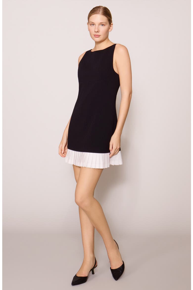 Pleated Hem Shift Minidress, Alternate, color, BLACK WHITE