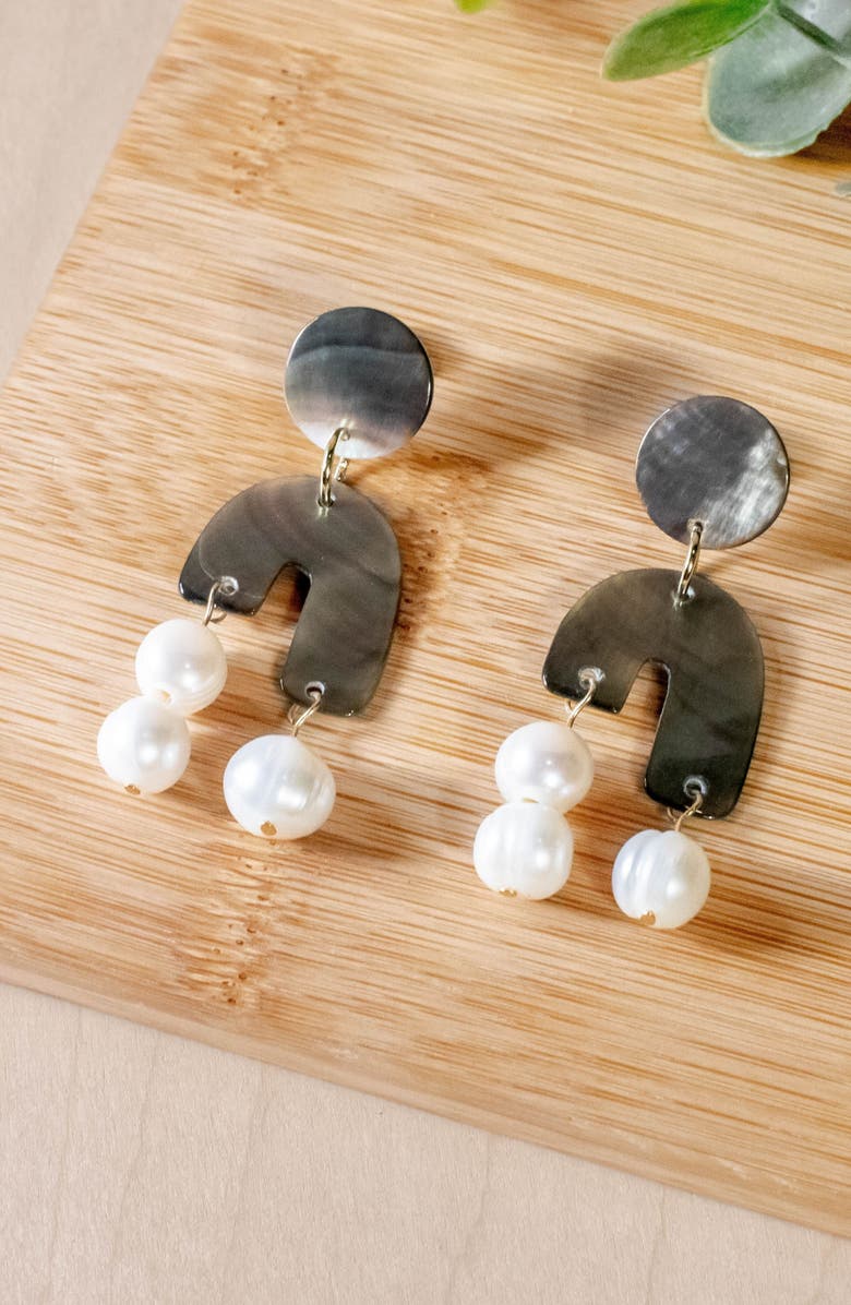 LIKHA Mother-of-Pearl Asymmetrical Drop Earrings, Alternate, color, Black