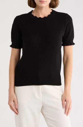Melrose and Market Scalloped Short Sleeve Cotton Blend Sweater