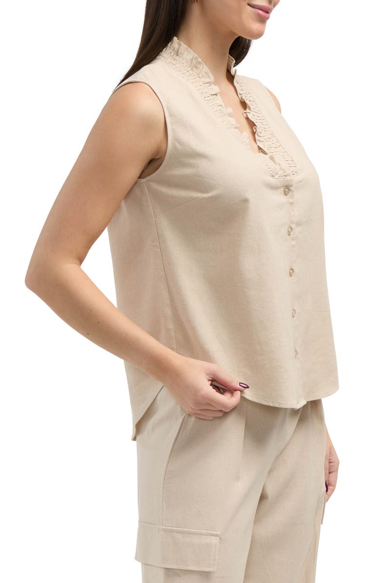 Ellen Tracy Ruffle Sleeveless Button-Up Shirt, Alternate, color,