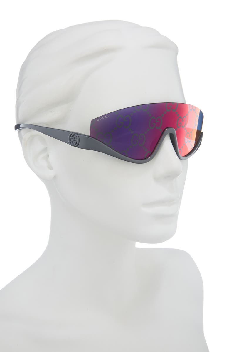 Gucci 99mm Polarized Shield Sunglasses, Alternate, color, Grey Grey Red