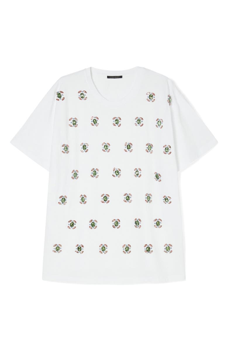 Marina Rinaldi Reed Embellished Cotton T-Shirt, Alternate, color, Optical White