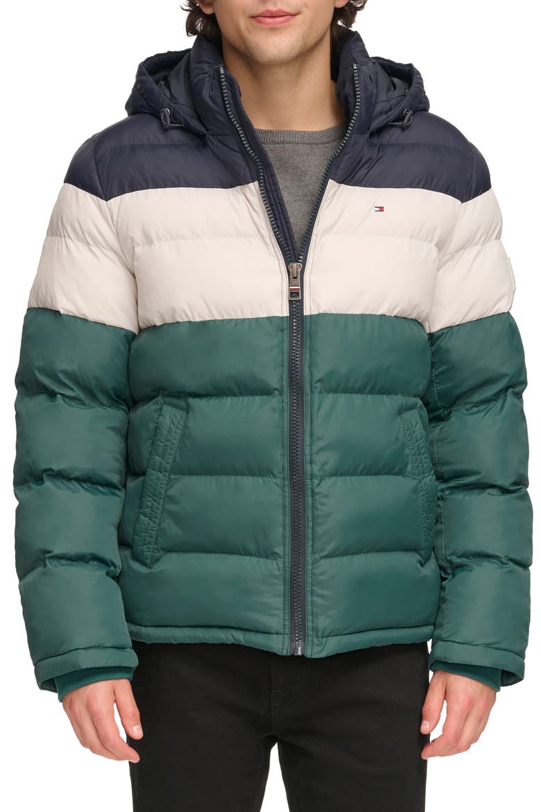 Hooded Puffer Jacket, Main, color, GRN COMBO
