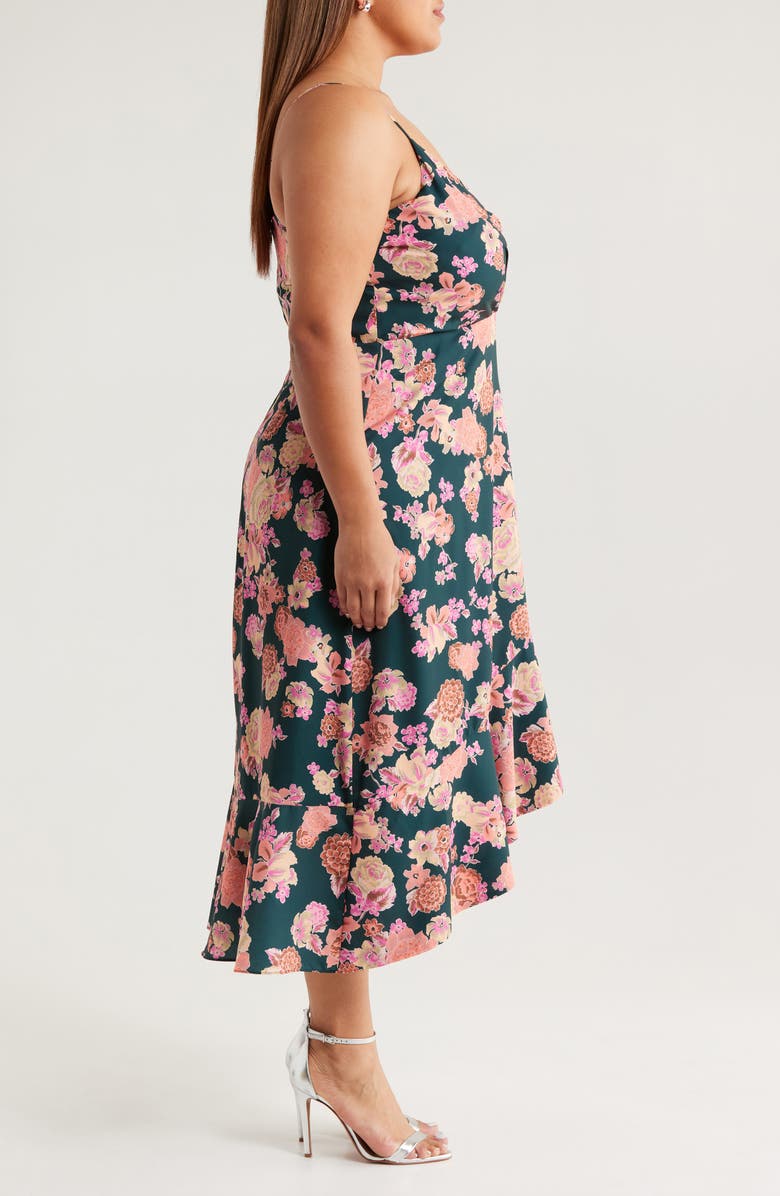 Chelsea28 Floral Faux Wrap Midi Dress, Alternate, color, Green- Coral Paradise Floral