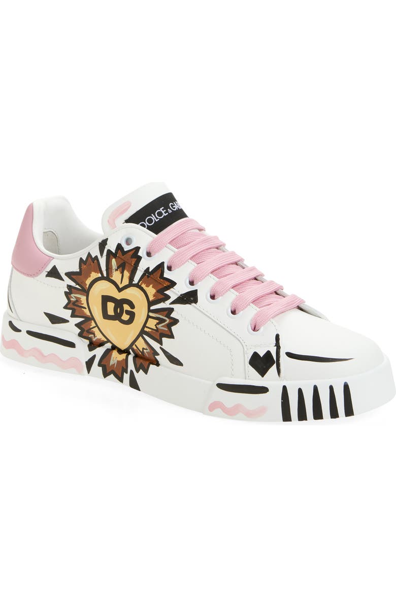 Dolce&Gabbana Portofino Light Strobel Sneaker, Main, color, Bianco/ Rosa Baby