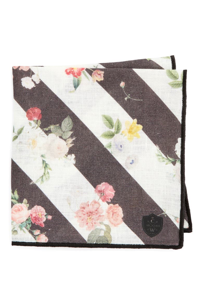 Print Linen Pocket Square, Main, color, BLACK