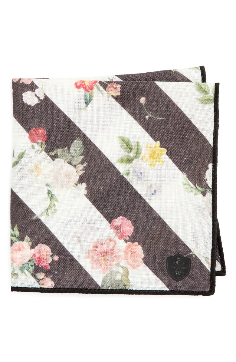 CLIFTON WILSON Print Linen Pocket Square, Main, color, Black