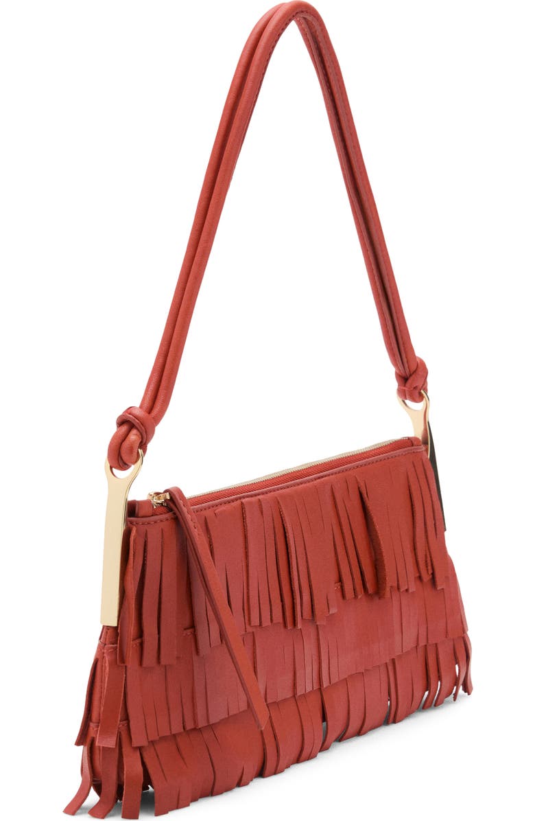 MANGO Fringe Leather Shoulder Bag, Alternate, color, Russet