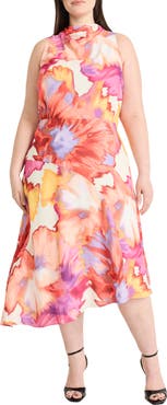 Maggy London Watercolor Asymmetric Midi Dress