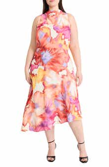 Maggy London Watercolor Asymmetric Midi Dress