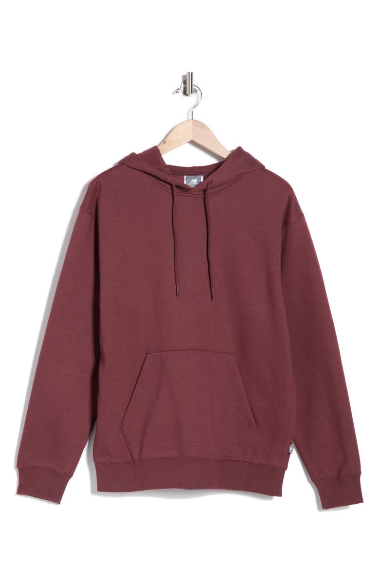 New Balance Relaxed Cotton Blend Fleece Hoodie, Main, color, Burgundy