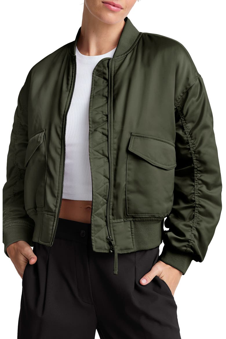 Melrose Shirred Sleeve Bomber Jacket, Main, color, FOREST GREEN