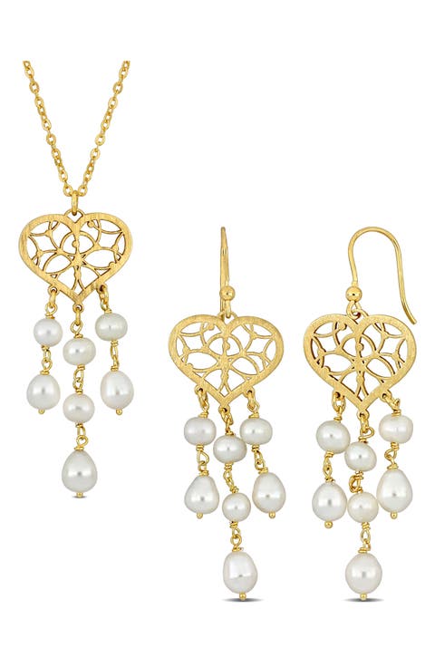 Cultured Freshwater Pearl Pendant Necklace & Drop Earrings