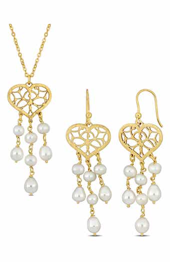 Cultured Freshwater Pearl Pendant Necklace & Drop Earrings