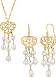 DELMAR Cultured Freshwater Pearl Pendant Necklace & Drop Earrings
