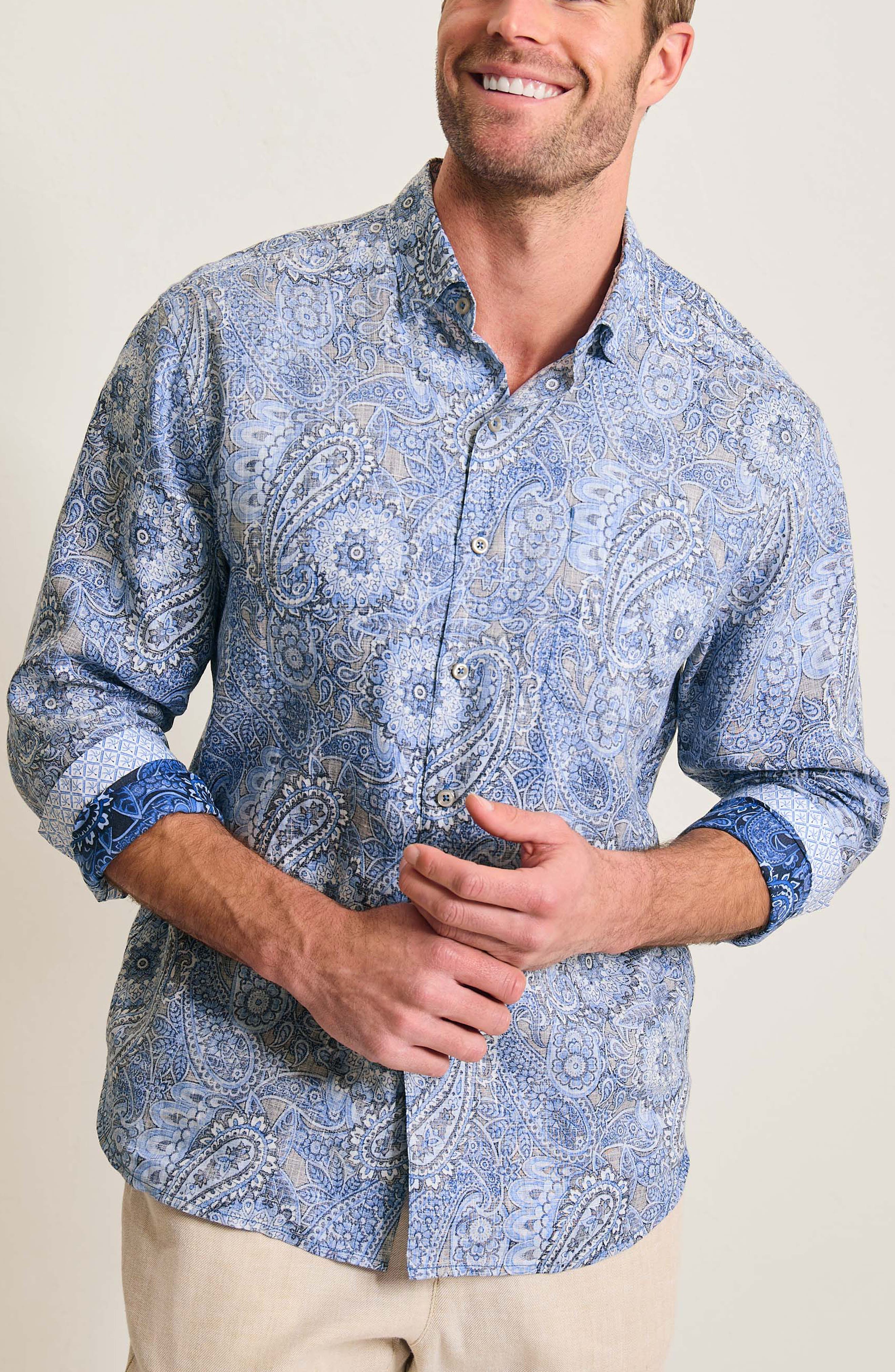 Blue Seas Medallion Paisley Print Button-Up Shirt