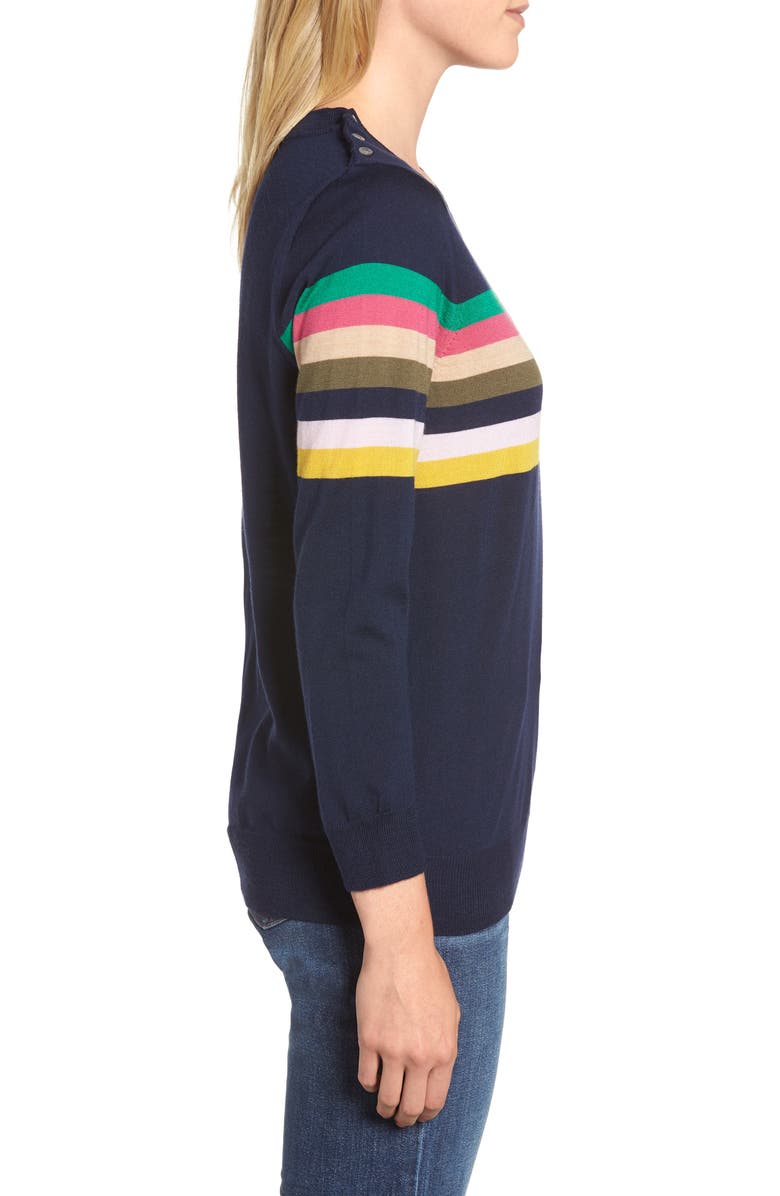 J.Crew Tippi Sweater in Multistripe with Shoulder Buttons, Alternate, color,